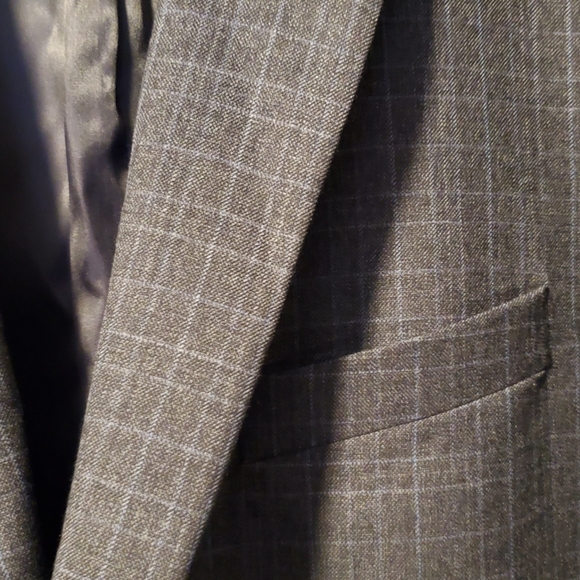 Joseph & Feiss Gold 2 Button Blazer 48 Regular Gray Plaid Classic Fit Wool - Picture 5 of 9